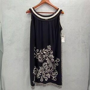 Studio One New York Womens 1X Black Ivory Floral Scroll Sheath Dress NWT